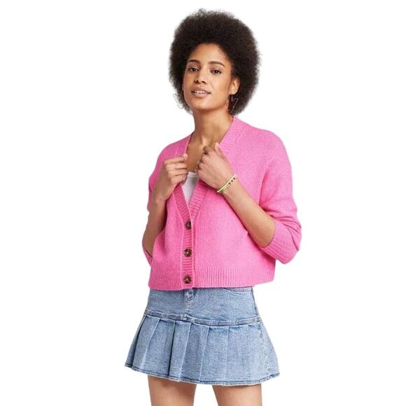 New Wild Fable Slouchy Button Front Cardigan Vibrant Pink Large - Picture 1 of 4